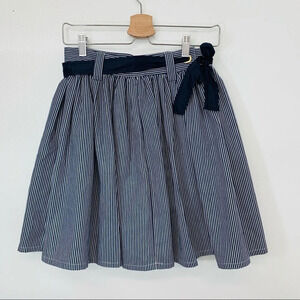 Free‎ Generation Pleated Skirt Medium Blue White Pinstripe Full Flowy Tie Waist